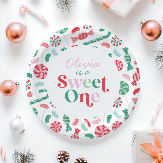 Christmas Candy Sweet One First Birthday Paper Plates (Creator Uploaded)
