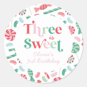Christmas Candy Three is Sweet 3rd Birthday Classic Round Sticker