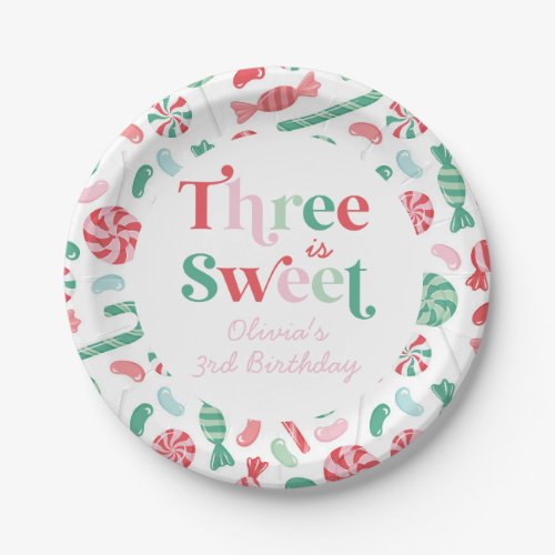 Christmas Candy Three is Sweet 3rd Birthday Paper Plates