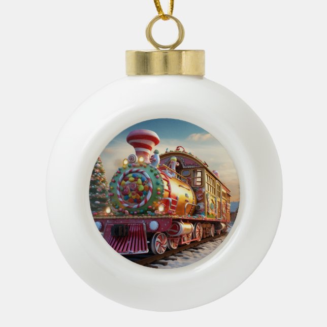 Christmas candy train ceramic ball christmas ornament (Front)