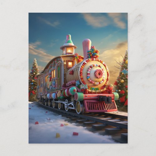 Christmas candy train postcard