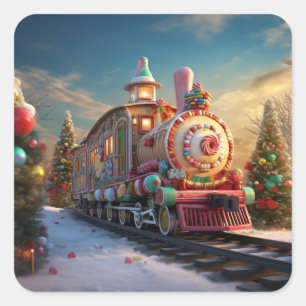 Christmas candy train square sticker