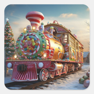 Christmas candy train square sticker