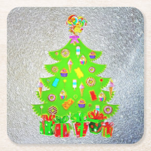 Christmas Candy Tree Square Paper Coaster