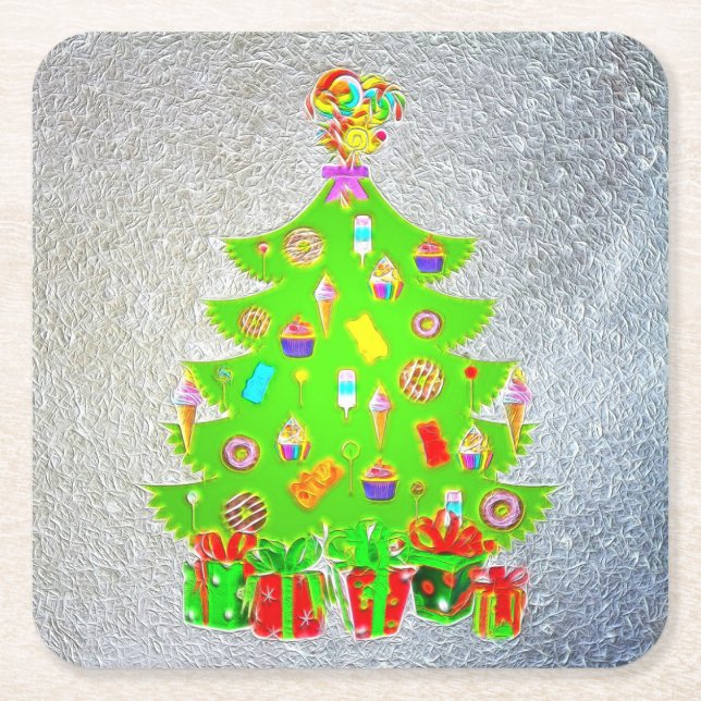 Christmas Candy Tree  Square Paper Coaster (Front)