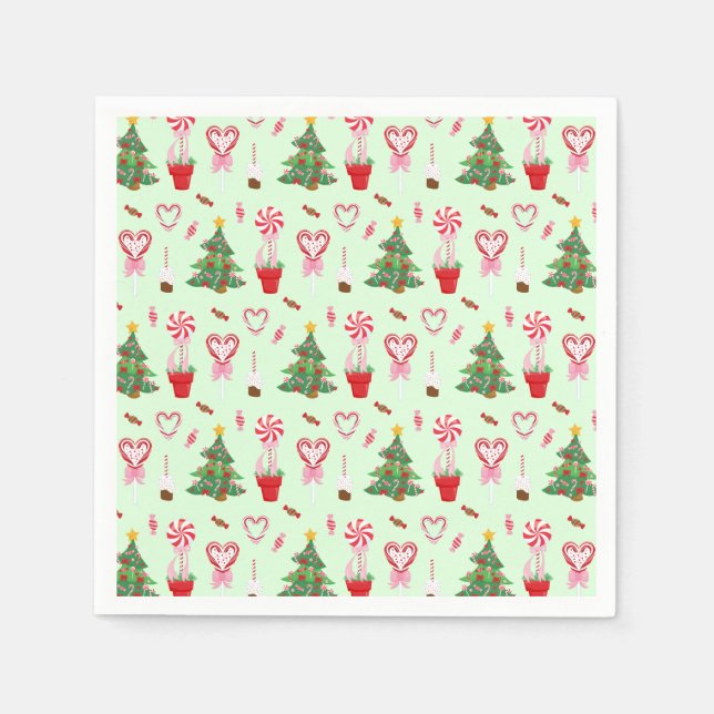Christmas Candy Trees Pattern Napkins (Front)