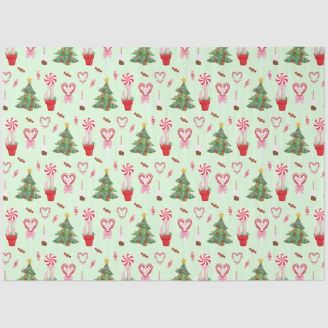 Christmas Candy Trees Pattern Tissue Paper (Front)