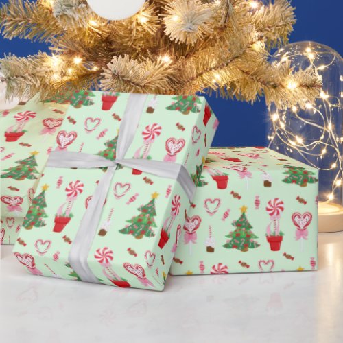Christmas Candy Trees Pattern Wrapping Paper