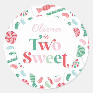 Christmas Candy Two Sweet 2nd Birthday Classic Round Sticker