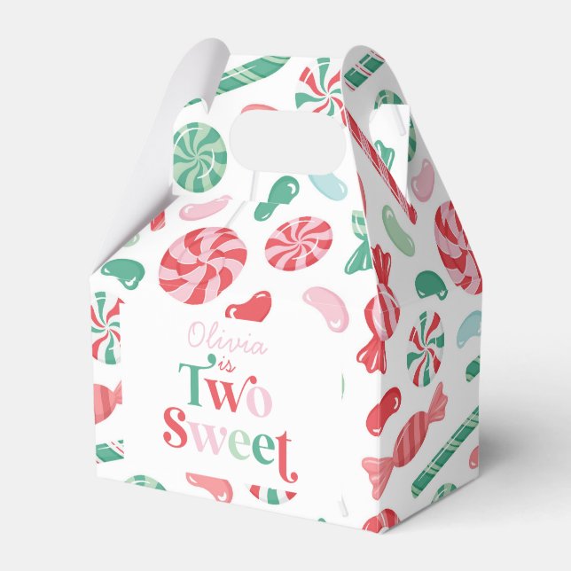 Christmas Candy Two Sweet 2nd Birthday Favor Boxes (Front Side)