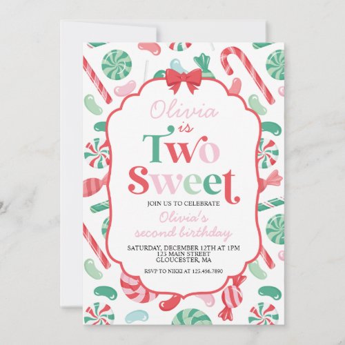 Christmas Candy Two Sweet 2nd Birthday Invitation