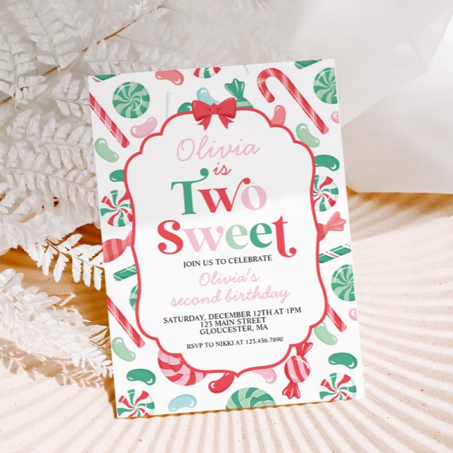 Christmas Candy Two Sweet 2nd Birthday Invitation (Creator Uploaded)