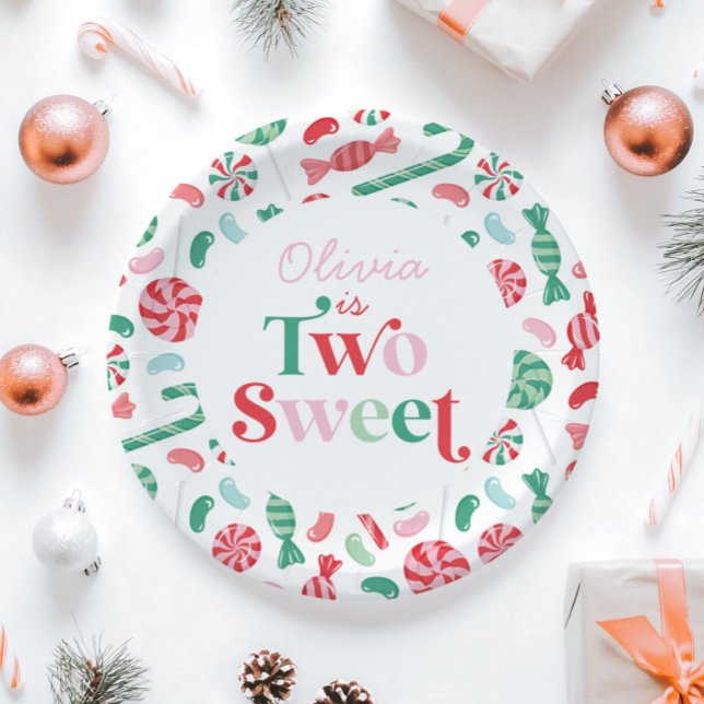 Christmas Candy Two Sweet 2nd Birthday Paper Plates (Creator Uploaded)