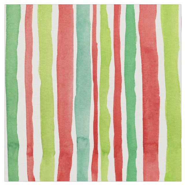 Christmas Candy Watercolor Stripe Fabric (Close Up)