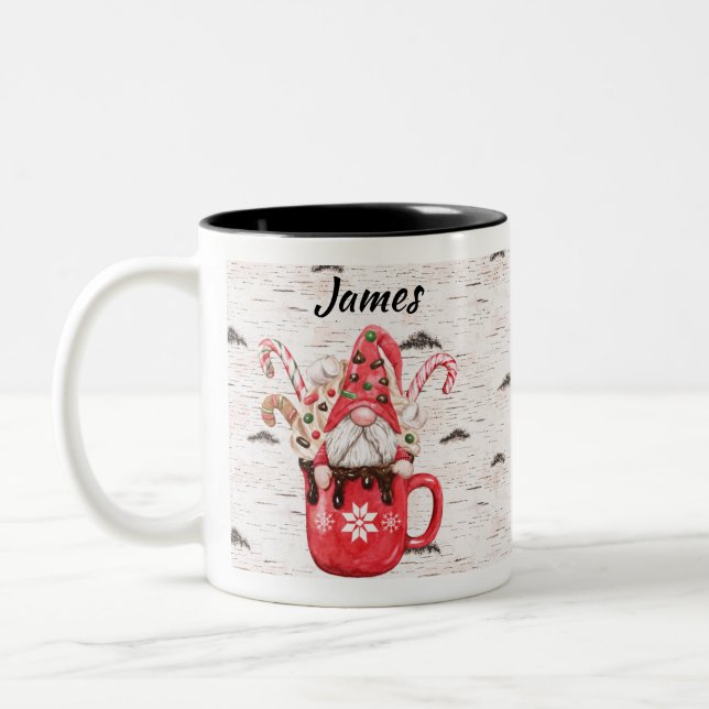 Christmas Candycane Gnome in Chocolate Mug  (Left)