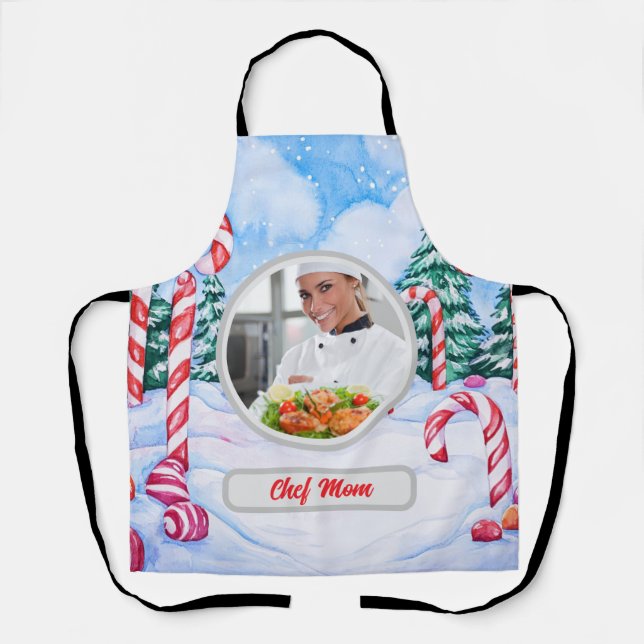 Christmas Candycane Personalized Chef Mom Photo Apron (Front)