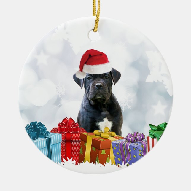 Christmas Cane Corso dog Ceramic Ornament (Front)