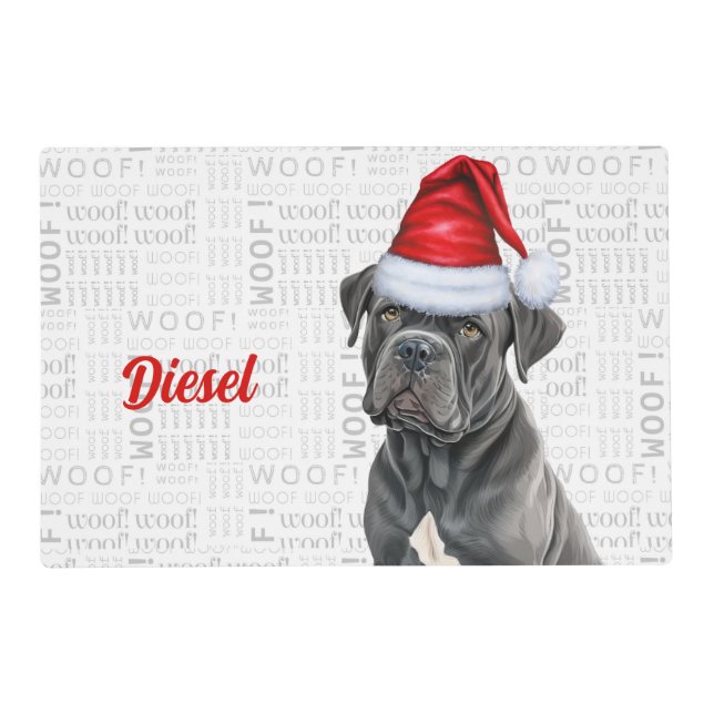Christmas Cane Corso with Dog's Name Pet Dinner Placemat (Front)