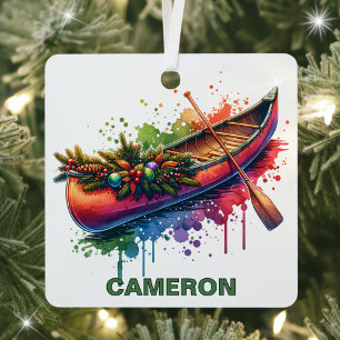 Christmas Canoe Custom Name Metal Ornament
