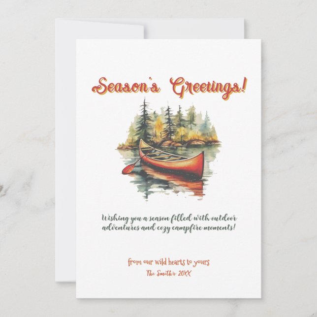 Christmas Canoe Evergreen Lake Outdoor Adventure Holiday Card (Front)