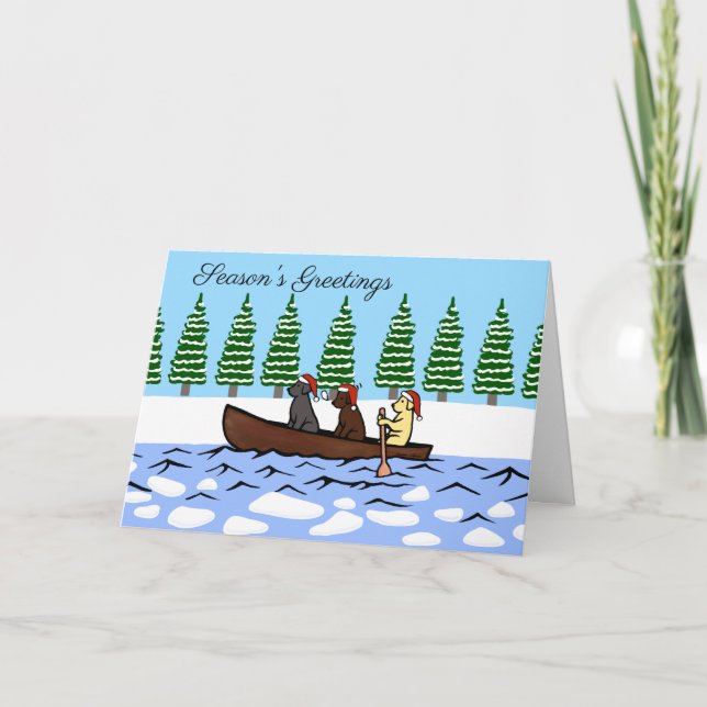 Christmas Canoeing Labradors Card (Front)