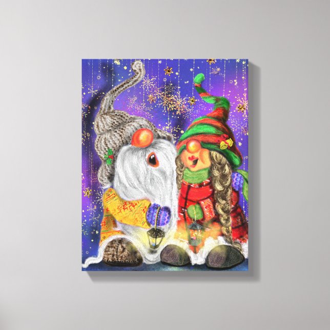 Christmas Canvas Print Gift with Happy Gnomes (Front)