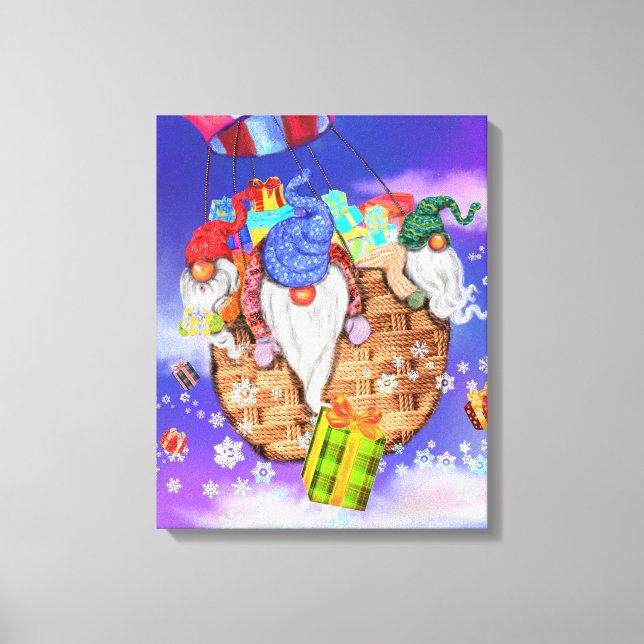 Christmas Canvas Print Gnomes Flying Gives Gifts (Front)