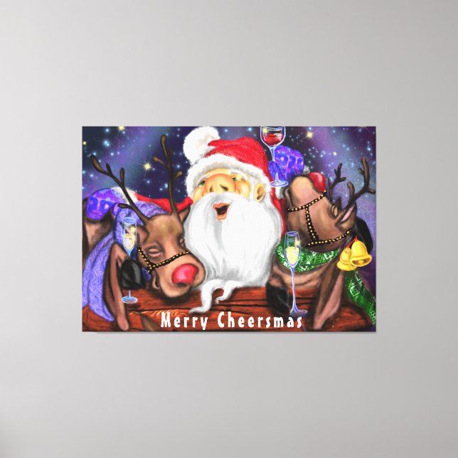 Christmas Canvas Print Santa and Reindeers (Front)