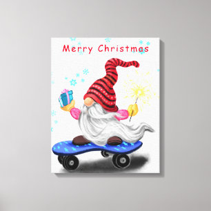 Christmas Canvas Print Skater Gnome with Gifts