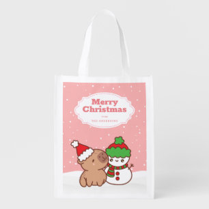 Christmas Capybara And Snowman Cute Grocery Bag