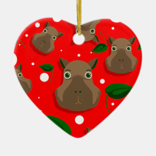 christmas capybara ceramic ornament