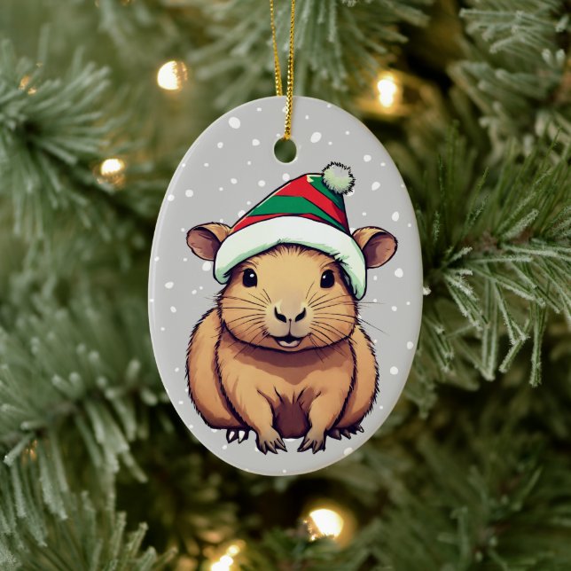 Christmas Capybara Ceramic Ornament (Tree)