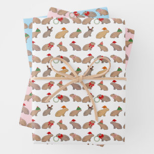 Christmas Capybara Cute Zoo Animal Hand-Drawn Wrapping Paper Sheets