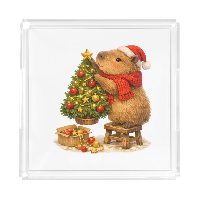 Christmas Capybara Decorating Tree Acrylic Tray (Front)
