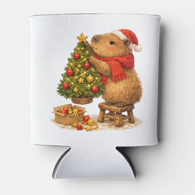 Christmas Capybara Decorating Tree Can Cooler (Front)