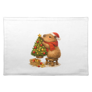 Christmas Capybara Decorating Tree Cloth Placemat
