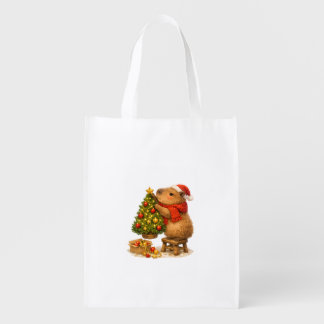 Christmas Capybara Decorating Tree Grocery Bag