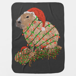 Christmas Capybara Family Wrapped in Lights Baby Blanket