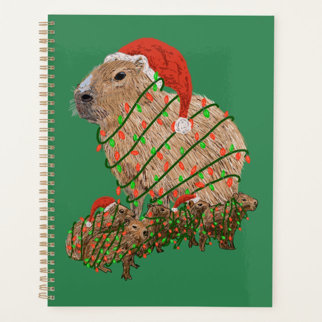 Christmas Capybara Family Wrapped in Lights Planner (Front)
