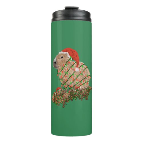 Christmas Capybara Family Wrapped in Lights Thermal Tumbler