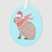 Capybara Christmas Ornament, Hand Illustrated Cute Chill Rodent