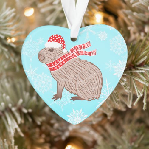 Christmas Capybara Lover Funny Heart Shaped Ornament