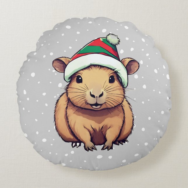 Christmas Capybara Round Pillow (Front)