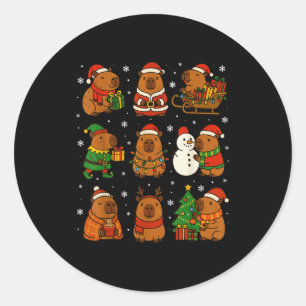 Christmas Capybara Santa Hat Funny Xmas Men Women Classic Round Sticker