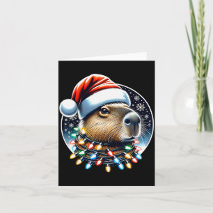 Christmas Capybara Santa Hat Xmas Lights Men Women Card