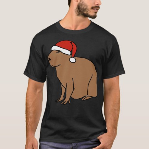 Christmas Capybara Wearing Santa Hat T_Shirt