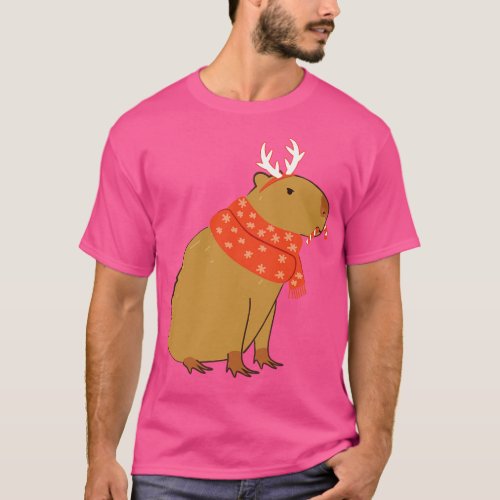 Christmas capybara with candy cane T_Shirt