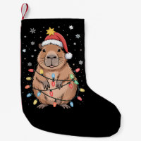 Christmas Capybara With Santa Hat Xmas Lights Tree