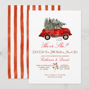 Christmas Car and Tree Gender Reveal Invitation
