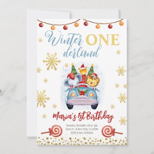 Christmas Car Animals Birthday Invitation